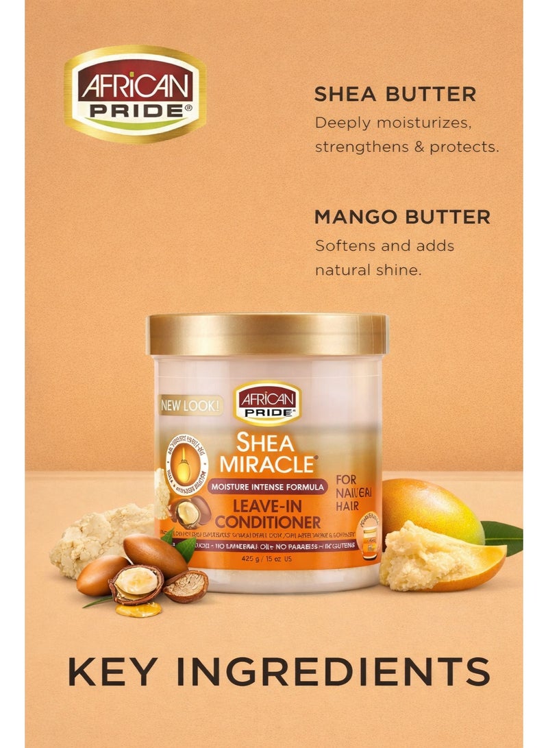 African Pride Shea Miracle Leave-In Conditioner 15 Oz (425g) – Moisture Intense Formula | Shea & Mango Butter | Deep Nourishing Hair Treatmenthea Butter Miracle Leave-In Conditioner 425g – Deep Moisture, Softness & Hair Strengthening Care - Image 2